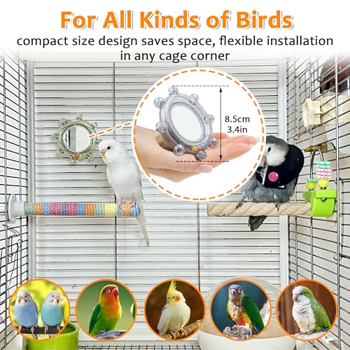 2Pcs Innovative Bird Toy with Mirror, Spinner Toy with Rustling Beads | Safely Embedded No Sharp Edges Parakeet HD Mirror for Cage, Flexibly Mounted Rotating Budgie Enrichment Fits Any Cage - style: 2pcs with mirror