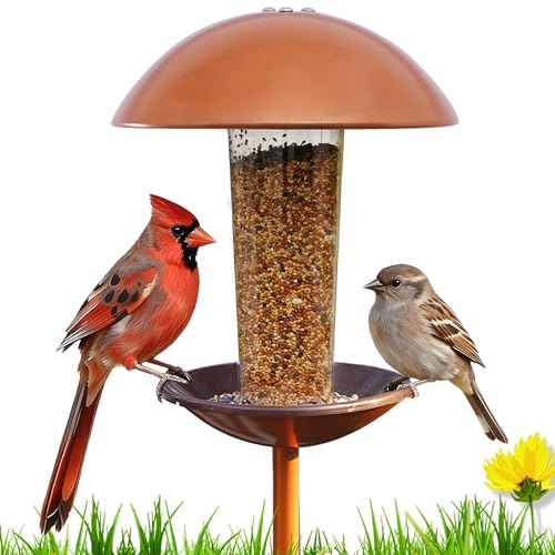 Metal Pole Stand Bird Feeder - 1.5lb Capacity | Durable copper finish, rust-resistant, attracts wild birds to yard, lawn, or garden, easy to install & fill, gifts for mom