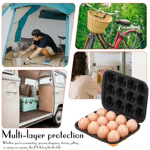 12 Egg Holder for Camping, Shockproof EVA Egg Carrier with Handle, Portable 12-Grid Egg Container for Outdoor Picnic & Travel, Protective Egg Case for RV & Hiking, Hard Shell Storage Box