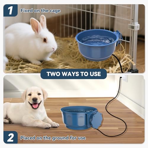 Indoor Pet Small Heated Water Bowl, Cat Thermal Bowl in Winter, 600ML Hanging Heated Water Bowl for Rabbit Cage Dog Crate, Indoor USB Portable Warm Dish for Dogs Cats Rabbits Birds, Blue - size: 600ML(Blue)