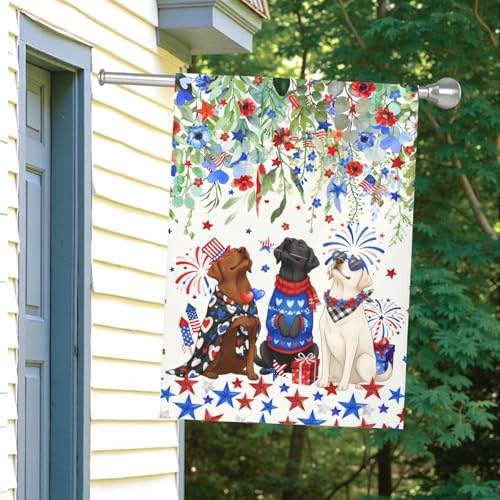 Patriotic Dog House Flag 28 x 40 Double Sided for Outside Large 4th of July Black Lab Garden Flags White Chocolate Labrador 250 Anniversary USA Independence Memorial Day Decor - color: july-dog