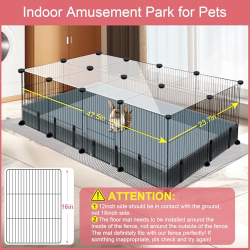 VISCOO 20 Panels Small Animal Playpen, 48" x 24" x 16" Rabbit Cage with Waterproof - color: Black, style: 20 Panels - 48"L x 24"W x 16"H