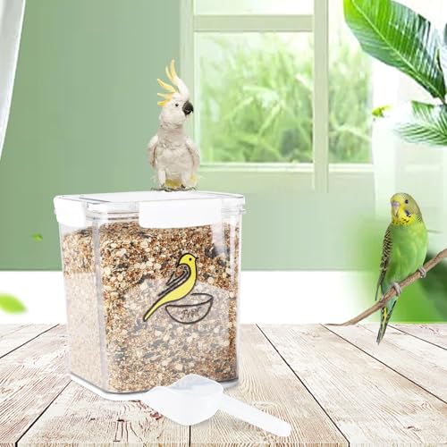 Bird Seed Storage Container-Airtight Bird Food Container 4.23 Qt/4.2LPet Food Storage Containers with Bird Seed Scoop-Wild Bird Seed Dispenser-forPetBirds Parakeets Finches Food MealwormsStorage/Clear - size: 4.2L