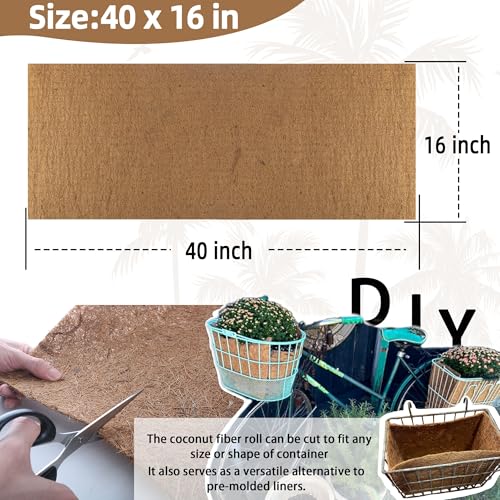 Coco Liner Roll 16x40 Inch Natural Coconut Fiber Mat for Planters | Natural Coconut Fiber, Cut-to-Fit Liner Roll, Ideal for Hanging Baskets, Planters, Window Boxes & Garden Use - size: 16in X 40in