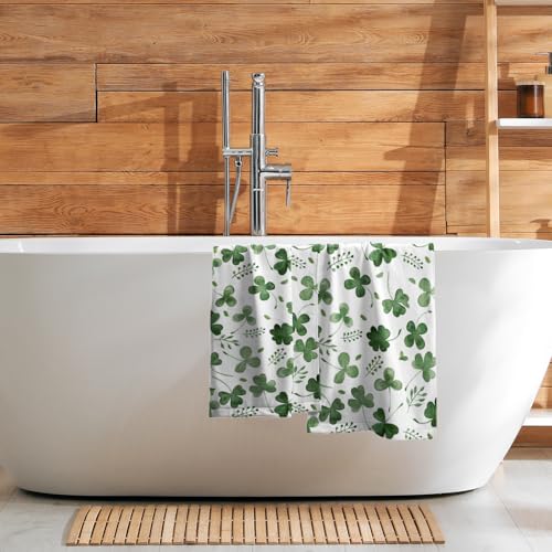 Giwawa St Patrick Day Hand Towel Set of 2 Sage Green Clovers Shamrock Towel Spring Summer Eucalyptus Leaves Face Towel Quick Drying Dish Wash Cloth for Hotel Bathroom Gym Home Holiday - color: Clover