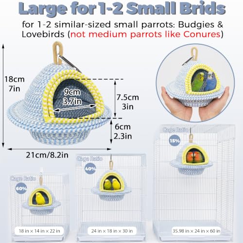 Natural Hand-Woven Cotton Bird Nest for Cage, Sturdy Cozy Parrot Bed | For 1-2 Parrots, Nest & Breeding House, Hanging Bird Hut for Budgie, Lovebird, Small Bird Sleeping Bed Hideout & Shelter