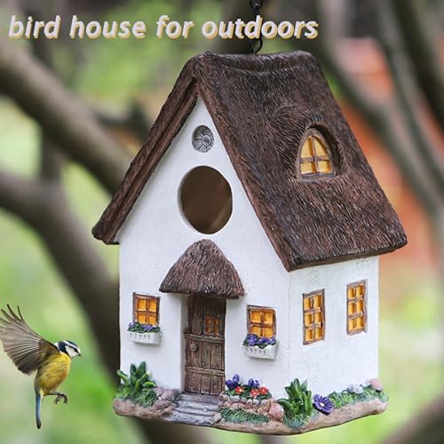 Bird House for Outside, Resting Place for Birds, White Hanging Natural Bird Nest, Bluebird House Handcrafted Hut-White - color: A-White Bird House