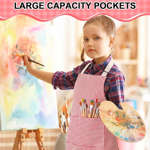 Newcotte Stripes Kids Aprons, Adjustable Cotton Bib Chef Apron with 2 Pockets for Cooking Painting Baking Toddler Boys Girls - color: Pink