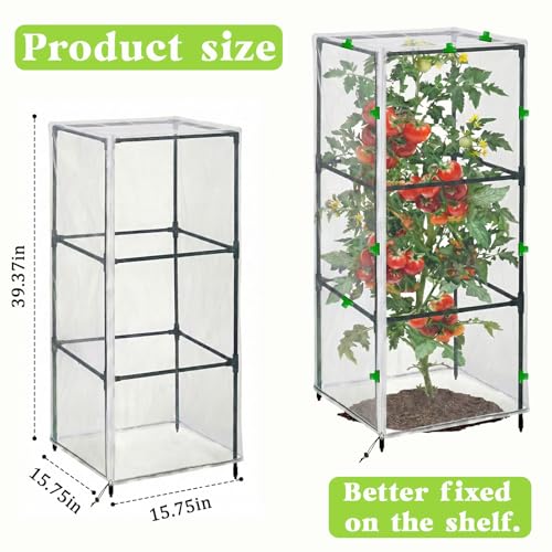 3 PCS Garden Bird Netting Plant Cover for Square Tomato Cage, 39.37" X 15.8" Insect Bird Barrier Tomato Cage Net with Zipper & Drawstring Lawn Staples and Windproof Clips, Netting for Protecting Plant - size: 39INCH