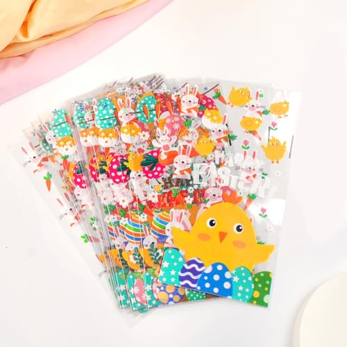 Doneace Easter Treat Bags Clear Easter Cellophane Bags for with Twist Ties for Candy Goodie Cookies Sweet and Gifts Packaging 4 Style Platstic Party Favors Bags 50PCS