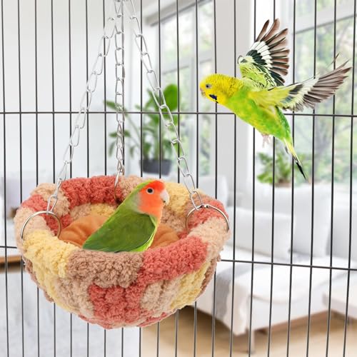 Wontee Bird Nest Bed Parrot Hanging Swing Hammock Bird Cage House for Budgies Parakeets Cockatiels Lovebirds Conures (Orange) - color: Orange