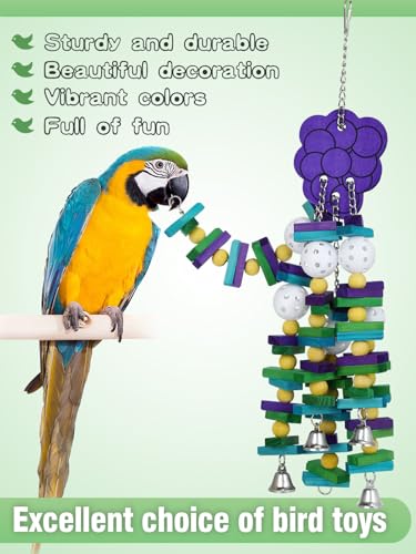 Large Bird Parrot Toys for Cockatoos African Grey Macaws Amazon Parrots | MEWTOGO, Brightly Colored, Appealing to Birds, Natural Wood, Bird Gifts, Grape Style - color: Purple