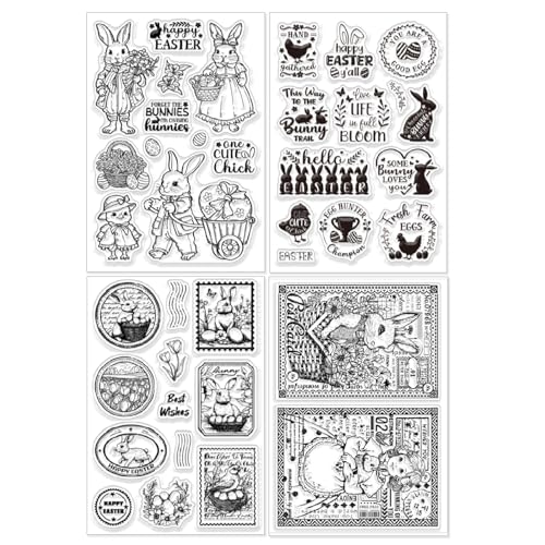 CHGCRAFT 4 Pcs Easter Theme Pattern Clear Stamps Easter Bunny and Chicken Silicone Stamp Seal for DIY Scrapbooking and Card Making Paper Craft Decor 6.3 × 4.3 Inch - style: Easter Theme