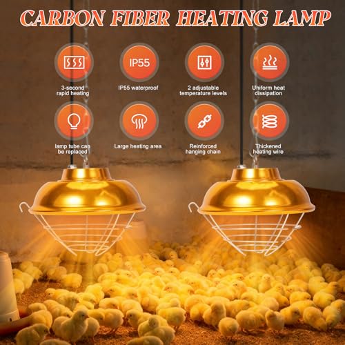 Chicken Heat Lamp Chick Brooder Chickens Coop Heater | Waterproof Heating Lamp for Outdoor & Indoor, 300W Heater for Dog Rabbit Duck Chicken Piglet Goat, 2 adjustable heat settings
