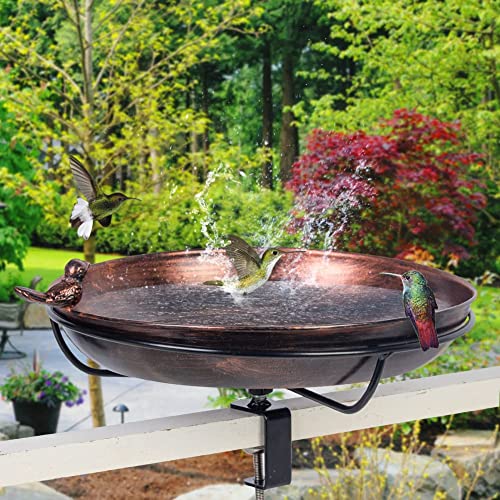 DREAMSOUL Deck Mounted Bird Bath with Adjustable Sturdy Metal Clamp, Bowl Bird Baths for Outdoors Garden Balcony Patio Deck Railing Decoration, Lightweight & Detachable - color: Copper