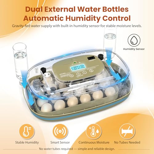 24 Egg Incubator with Humidity Display & Candler, Automatic Adjustable Turner, Temp & Humidity Control, Auto Water Refill – Large Capacity Hatcher for Chicken, Duck, Goose, Turkey, Quail - color: Brown, size: 24 Egg