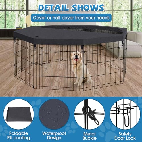 Artmalle Dog Playpen with Top Cover, 24 Inch Rustproof Fence with Door | Covered 24-inch dog playpen features a top cover for shade and jump-out control, plus rustproof panels and a built-in door. - style: 24'' x 24'' with Top cover
