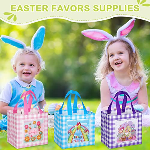 Sanwuta 24 Pcs Easter Gift Bags with Handles, Reusable Non-Woven Easter Goodie Bags Bulk, Bunny Egg Hunt Treat Baskets for Shopping Party Favor Supplies