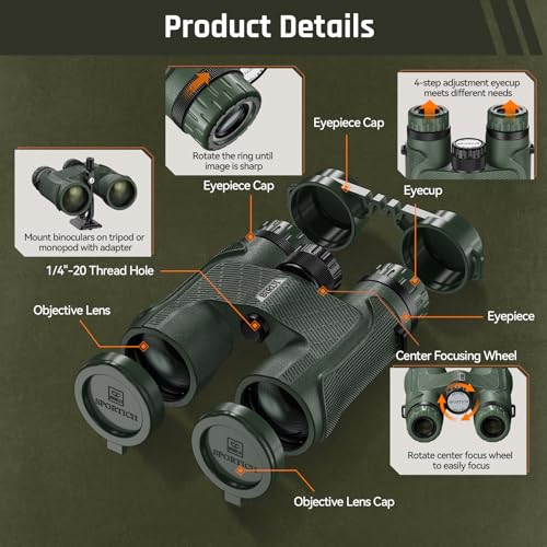 Beyond 10x42 Binoculars with ED Glass, HD Optical System, Waterproof, Fogproof, Tripod Adaptable, Rubber Armor for Outdoor, Bird Watching