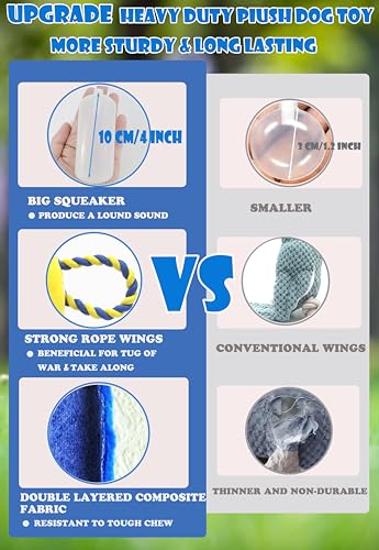 Upgraded Dog Squeak Toys Tug of War Squeaky Parrot Dog Toys with Strong Pull Rope, Superior Crinkle Paper and Big Squeaker Interactive Plush Bird Chew Toys for Small, Medium, and Large Dogs