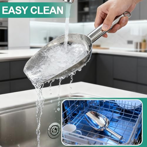 6 Oz Upgraded & Thickened Stainless Steel Ice Scoop, Kitchen Ice Scooper | For Ice Maker, Freezer, Ice Bucket, Bar, Wedding, Pet Food - Sturdy, Rust-Resistant, Dishwasher-Safe by Ozidstu