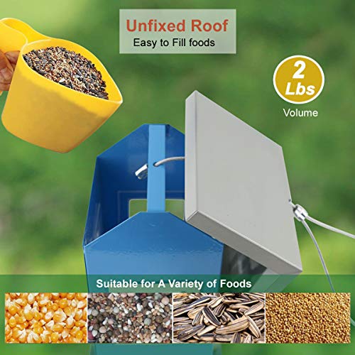 Garden Metal Bird Feeder - Bird Feeders for Outdoors Hanging,Country House Design Squirrel Proof,Easy Cleaning & Refills,Gift idea,4.7 * 10.2" (Blue) - color: Blue