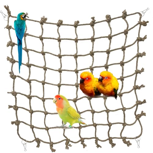 Parrot Climbing Net Jungle Fever Rope Small Animals Toys for Parakeets Lovebirds Finch Budgerigars Conure Cockatiel (L 24" x 24") - size: L 24" x 24"