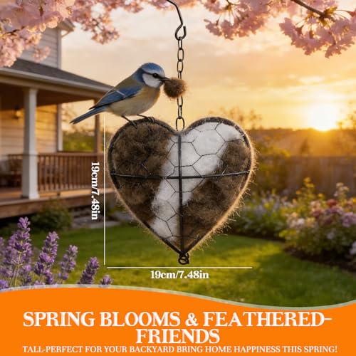 Handmade Alpaca Fiber Bird Nesting Heart, Birds Nests Material Holder, Hummingbird Houses Nest Boxes, Winter Tree Shelter for Wild Birds, Gifts for Outside Garden Art Birdhouse, Birds Lovers (1)