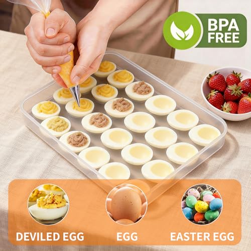 Deviled Egg Containers with Lid, Set of 3 Stackable Egg Carriers, Holds 72 Eggs for Refrigerator, Clear Trays for Parties & Holidays - color: pink,blue,green, size: 72 Eggs