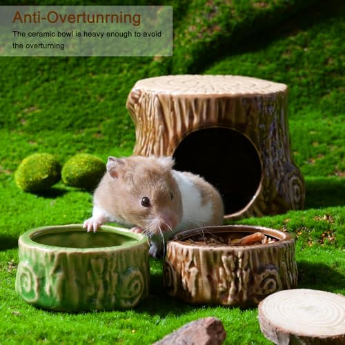 2 Pack Ceramic Hamster Food Bowl Anti-Tip Chew-Proof Water Dish | Tree Shape Bowl Easy to Clean & Heavy Duty Feeding Drinking Guinea Pig Bowl for Syrian Gerbil Mouse Chinchilla Hedgehog