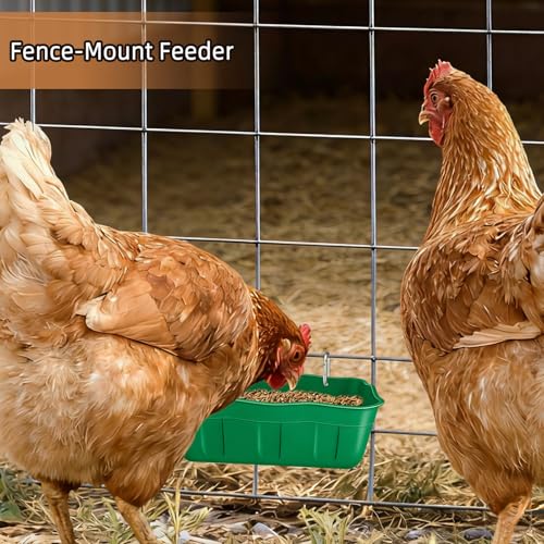 Hanging Chicken Feeders,Duck Feeder Waterer,Small Feed Trough 1.3 Quart 3 Pack,Hanging Fence Feed Trough for Poultry,Green - color: Green, size: 1.3 Quart (3 Pack)