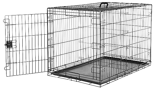 Amazon Basics Portable, Foldable Metal Wire Dog Crate with Removable Tray, Divider Panel, Easy to Assemble, for Large Dogs, 48 x 30 x 32.5 in, Black - size: 48 x 30 x 32.5 in, style: Single Door w/ Divider