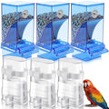 Yaomiao 6 Pcs No Mess Bird Feeders Automatic Clear Parrot Water Dispenser Acrylic Quail Feeder and Watered Cage Accessories Indoor for Small and Medium Parrot Cockatiel Canary (Blue Feeder) - color: Blue Feeder
