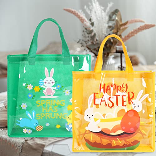 6PCS Happy Easter Egg Hunt Bags Easter Bunny Carrot Chick Egg Gift Bags with Handles, Easter Treat Bags, Multifunctional Non-Woven Easter Bags for Gifts Wrapping, Easter Party Supplies , 13×13×4inch - color: Pink Purple Green Blue Orange