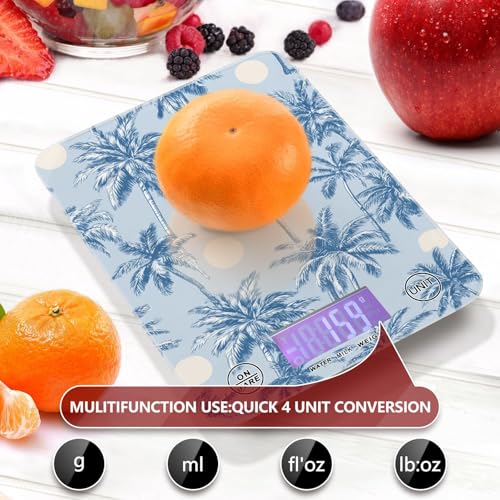 Food Scale Kitchen Scale Food Weight Scales Digital Weight Grams and Ounces Small Electronic Food Scale for Baking Cooking Light Blue Palm Trees and Sun - color: Light Blue Palm Trees and Sun