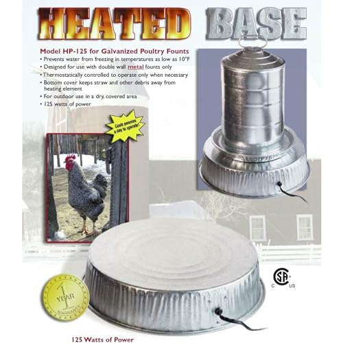 Farm Innovators 125 Watt Heated Base for Double Wall Metal Poultry Founts with 35 Degrees Fahrenheit Temperature and Below, Metallic | For outdoor use with double wall metal founts, prevents water from freezing in temperatures as low as 10° F (-12° C)