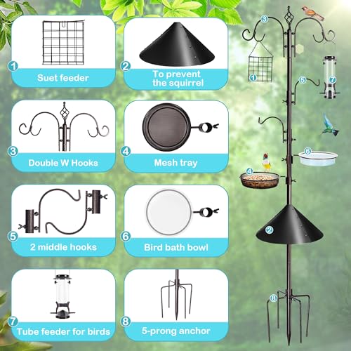 YINGYM 87 Inch Bird Feeding Station Kit with Squirrel Baffle for Outside | Premium Bird Feeder Hanging Kit with Metal Suet, Bird Bath, Baffle Guard for Patio, Lawn and Garden Use - size: 87 Inches with Squirrel Baffle