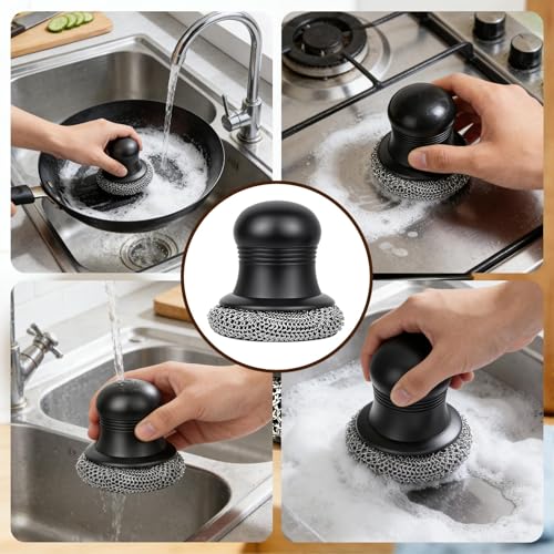 316 Upgraded Cast Iron Scrubber with Pan Scraper,Cast Iron Cleaner for Grill Pan Skillet Wok Carbon Steel,Ergonomic to Hold Easy to Use Dishwasher Safe ((Small&Large Chainmail,2pcs)) - size: (Small&Large ChainMail,2pcs)