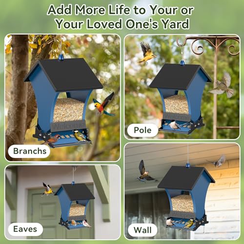 Wildpark Squirrel Proof Bird Feeders for Outdoors, 5LB Metal Hanging Feeders, Large Wild Feeders for Cardinals, Chickadees, Durable Backyard Feeders -One in Blue - color: Blue