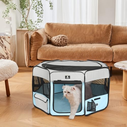 X-ZONE PET Dog Playpen Portable Pet Play Pens for Puppies, Cat, Rabbit, Chicks, Foldable Exercise Play Tent Kennel Crate, Indoor/Outdoor Travel Camping Blue Large - color: Blue, size: Large