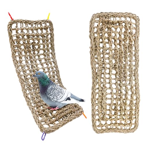 2Pcs Bird Seagrass Mat 20.5×8'' Natural Grass Woven Net Hammock Hanging on Cage Parakeet Climbing Rope Ladder Chew Toys for Lovebird Cockatiel Conure Budgie Cockatoo - size: 2Pcs 20.5" × 8"