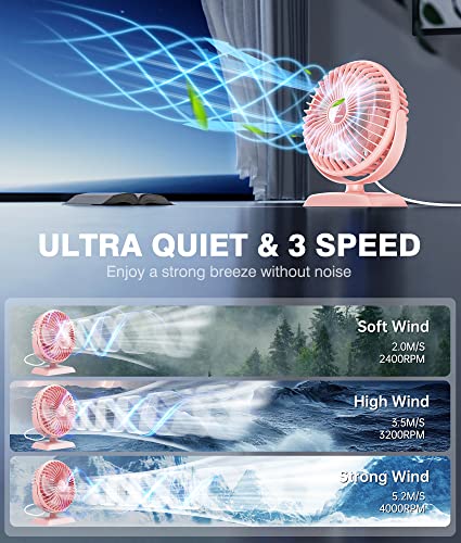 JZCreater USB Desk Fan, USB Fans Mini, 360 Rotation Desktop FanS with 3 Speed, Table Personal Cooling Fan, Quiet Mini Desk Fan, USB Powered, Small Fan for Home Office Bedroom Car Travel, Pink - color: Pink