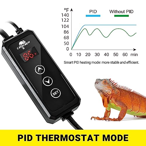 Dimming Thermostat Reptile, Thermostat for Reptile Heat Lamp Mats Bulbs, PID Temperature Controller for Reptile Amphibian Habistat, Memory Function, LED Digital Screen, Sensitive Probe, 300W