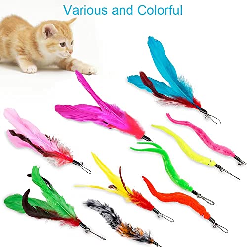 JIARON Cat Toys Interactive Feather Toy, 2PCS Retractable Wand and 10PCS Replacement Teaser with Bell Refills, Interactive Catcher and Funny Exercise for Kitten.