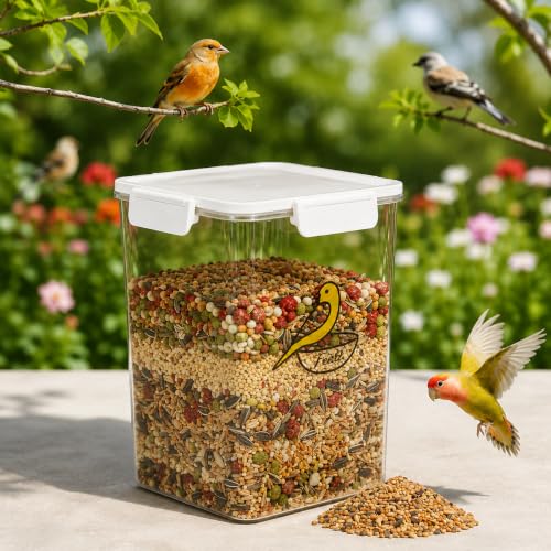 4.8Qt Bird Seed Storage Container,Airtight Bird Food Container | Pet Food Container with Four-Sided Snap Lock,Clear Plastic Wild Bird Seed Dispenser,Airtight Storing Sunflower Seed|BPA Free
