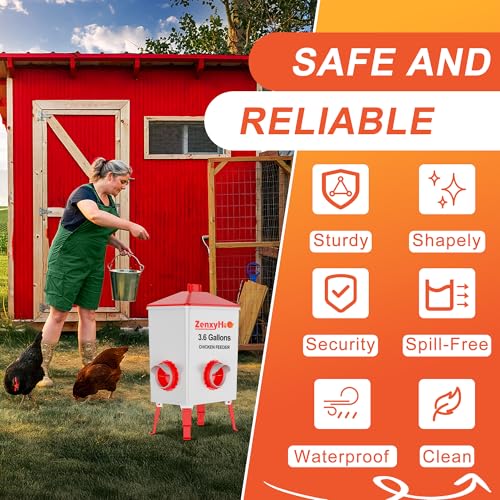 No Waste Chicken Feeders, DIY Automatic Poultry Feeder - 8 Ports Red | Buckets Barrels Bins Troughs‑mountable Design for common Breeds of Chicken Flock with Hole Saw - size: 8 Ports