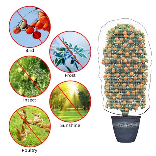 Garden Mesh Netting for Plants, 4 Pack Insect Bird Barrier Net Mesh with Drawstring, 3.3x2.6 FT Garden Bug Netting Plant Cover for Protect Fruit Tree Vegetable Flower - size: 3.3x2.6ft - 4 Pack
