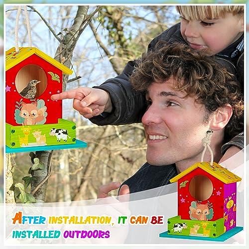 Liliful 2 Pack Birdhouse Kits for Kids, DIY Wooden Bird House Kit to Build and Paint, Birdhouse Painting Kit for Kids Ages 4-8 8-12, Arts and Crafts Activity, Classroom Gift for Boys Girls