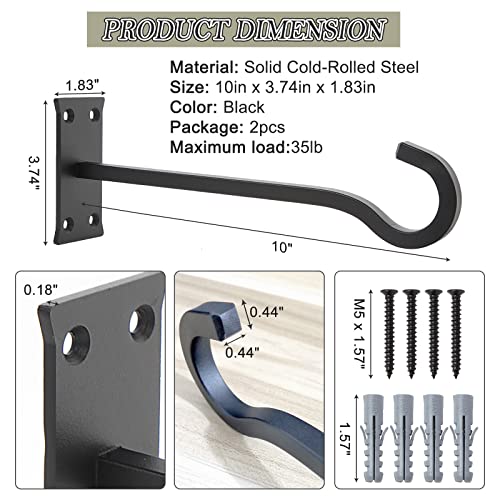 10inch Metal Plant Hangers, Heavy Duty, Black, 2pack | Rust-proof | Max 35lb Load | Shepherd Hooks | Hanging Bird Feeder, Lantern, Flower Basket, Outdoor Indoor, Screws & Anchors - color: Black, size: 10in Steel Heavy Duty