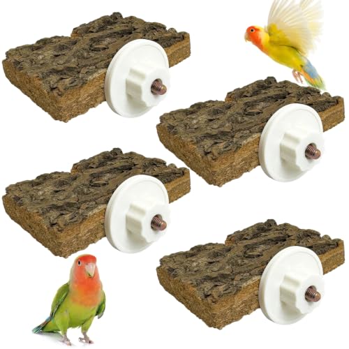 kathson Natural Cork Bird Perch Stand Platform Small Birds Wooden Rectangle Stand Perch Parakeet Chewing Toy Cage Accessories for Lovebirds Cockatiels Conures Parrots(Style B,4PCS) - color: Side view style 4PCS, size: 3.9 x 2.8 x 0.8 inches